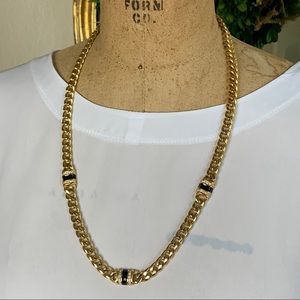 Vintage Swarovski S.A.L Goldtone I Black Enamel ? Curb Chain ? Necklace